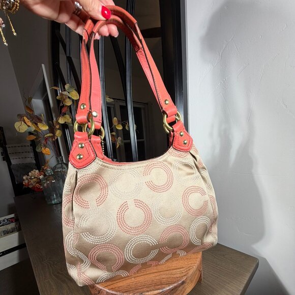 Coach Op Art Hobo Shoulder Bag — Tan & Coral/Salmon  - AS IS - Picture 4 of 15